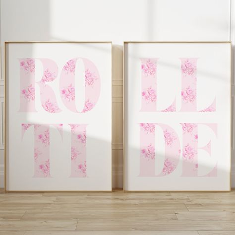 PRINTABLE ART:    This is a DIGITAL product (it does not include any physical prints).   You will receive a link to download the art immediately after purchasing. TWO UNIVERSITY OF ALABAMA THEME DESIGNS:   The soft pink floral filled letters give Love Shack Fancy vibes!   The design spans across two pages making it a great option to fill those hard to stage spaces - big or small. HOW IT WORKS: Upon purchase, the digital files will be available under purchases in your Etsy account.   Guest purcha Pink And White Wall Art, Bama Dorm, Initial Decor, Dorm Diy, Initial Wall, Pink Wall Decor, Easy Diy Room Decor, College Dorm Room Decor, Anna Grace