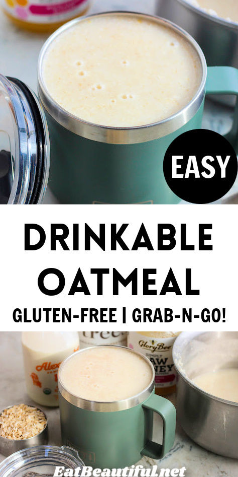 This Drinkable Oatmeal Recipe is a hot, healthy breakfast to drink on the go or while you’re relaxing. It’s made in just 5 minutes with only 2 ingredients! Nourishing, high in good fiber and convenient. || gluten free | easy | fast | breakfast