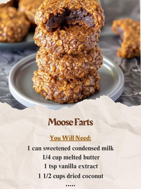 Moose Farts Cookies, No Bake Moose Farts, Moose Farts Recipe, Moose Farts, Candy Homemade, Baked Breakfast, Dried Coconut, Breakfast Cookie, Easy Candy Recipes