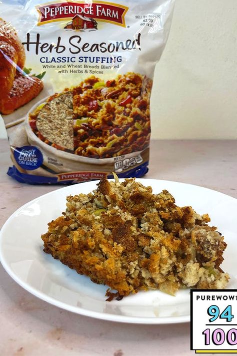 The 8 Best Boxed Stuffing Mixes to Serve for the Holidays #purewow #christmas #thanksgiving #review #purewow100 #purewow100food #groceries #food #holiday #side dish Stuffing Recipes With Bagged Stuffing, Pepperidge Farm Stuffing Recipes Thanksgiving, Cornbread Stuffing Mix Recipes, Box Dressing Recipes, Store Bought Stuffing Recipes, Stuffing Recipes From Bag, Pepperidge Farm Dressing Recipes Thanksgiving, Stuffing Recipes Pepperidge Farm, Pepperidge Farm Stuffing Crockpot