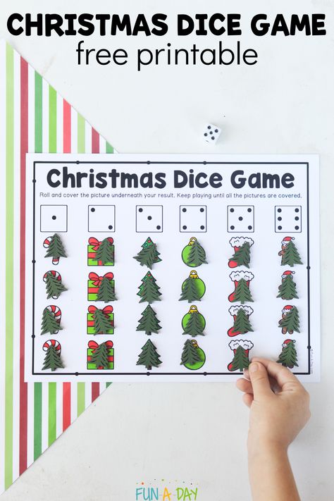 Use this Christmas dice game to practice important early math concepts with preschool, pre-k, and kindergarten kids. I love how low-prep it is! Click on the Fun-A-Day.com link to request your copy. Christmas Dice Game, Christmas Math Games, Game For Preschool, Printable Math Games, Preschool Christmas Activities, Printable Christmas Games, Math Activities For Kids, Free Preschool Printables, Math Games For Kids