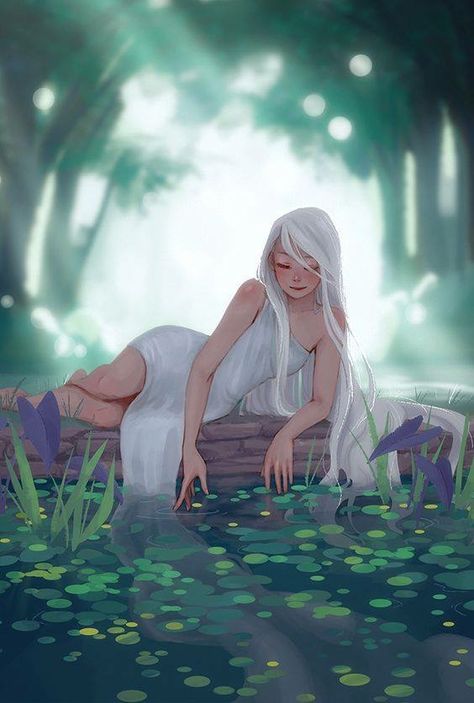 Water Nymphs Art, Water Nyphms, Girl In Water Drawing, Water Nymph Character Design, Water Fairy Art, Nymph Character Design, Water Nymph Art, Water Fae, Water Nymph