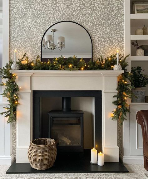 Secretly wishing we get some proper snow soon ⛄️🌨 I love it near Christmas time! | Instagram 1930s Fire Surround, Fireplace Wood Burner, 1930s Fireplace Ideas, Oak Mantle Fireplace, Wood Burner Fireplace Ideas, Victorian Fireplace Ideas, Mantle With Tv Decorating Ideas, Wood Mantel Fireplace, Fireplace Decor With Tv