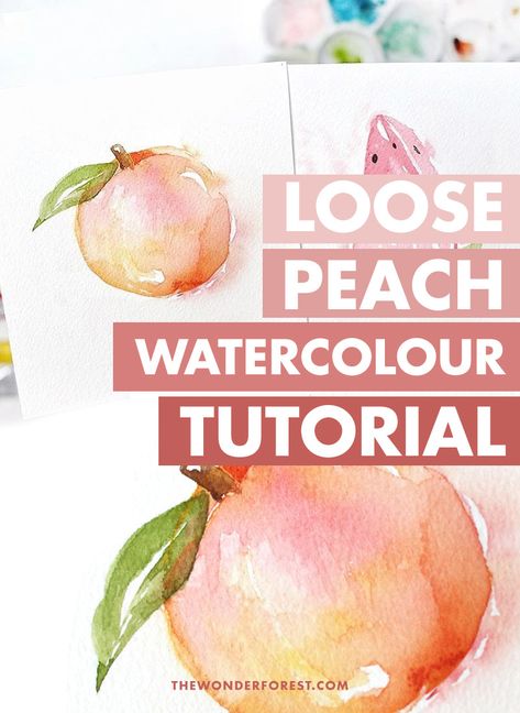 Watercolour Peach, Peaches Watercolor, Watercolor Peach Tutorial, Peach Craft, Peach Crafts, Peach Watercolor, Peach Painting, Peach Tattoo, Peach Paint