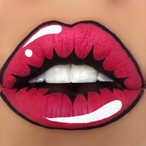 Clown Lips Tutorial, Pop Art Makeup Ideas, Fairy Lips, Lip Makeup Art, Halloween Lip Makeup, Lip Artwork, Lip Art Makeup, Pop Art Makeup, Halloween Makeup Diy