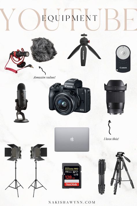 youtube equipment for beginners Channel Name Ideas, Vlogging Equipment, Youtube Channel Name Ideas, Youtube Setup, Best Vlogging Camera, Youtube Video Ideas, Film Equipment, Start Youtube Channel, Youtube Editing