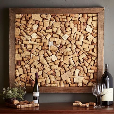 Wine Cork Wall Art, Wine Corks Ideas, Wine Cork Wall, Wine Cork Wall Decor, Wine Cork Candle, Wine Cork Coasters, Cork Planters, Small Glass Containers, Key Holder Diy