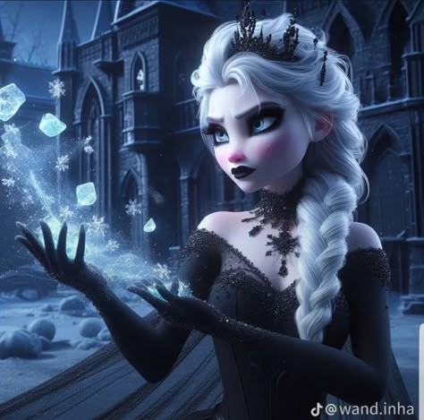 Emo Disney Princess, Gothic Disney Princesses, Evil Elsa, Girly_m Art, Gothic Disney, Emo Disney, Black Elsa, Dark Disney Princess, Dark Disney Art