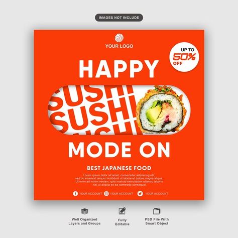 Sushi salmon social media post tamplate ... | Premium Psd #Freepik #psd Foto Sushi, Sushi Salmon, Visual Advertising, Graphic Design Posters Layout, Sushi Design, Food F, Food Poster Design, Poster Layout, Japan Food