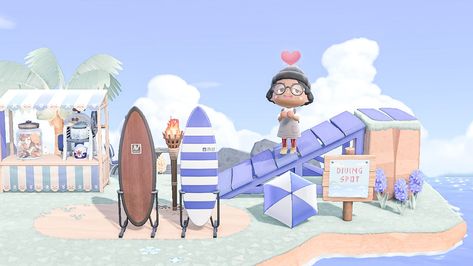 Acnh Diving Spot, Animal Crossing Blue Aesthetic, Acnh Beach, Spotted Animals, Diving Board, Snow Cones, Blue Beach, Blue Aesthetic, Animal Crossing