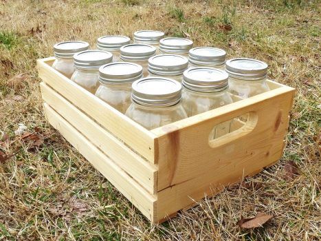 How to Make Wooden Mason Jar Crates - Part 1, by St. Funogas Summer Canning, Canning Jar Storage, Kerr Jars, Canning Kitchen, Mason Jar Storage, Pint Mason Jars, Crate Diy, Root Cellar, Canning Jar