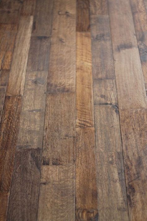 Varying Width Wood Floor, Distressed Flooring, Dark Brown Wood Floors, Hand Scraped Wood Floors, Laminate Flooring On Stairs, Rustic Hardwood Floors, Chestnut Stain, Grey Wood Floors, Julie Blanner