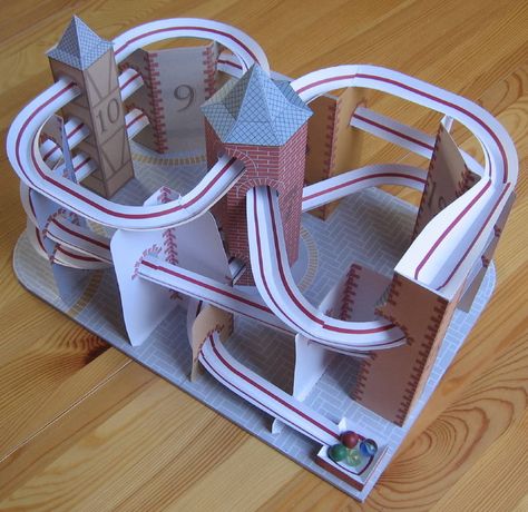 Lutz's Web Site: Paper Model Roller Coaster Paper Roller Coaster, Diy Science Projects, Marble Tracks, Coaster Projects, Cardboard Toys, Coaster Crafts, Diy Science, Marble Run, Stem Projects