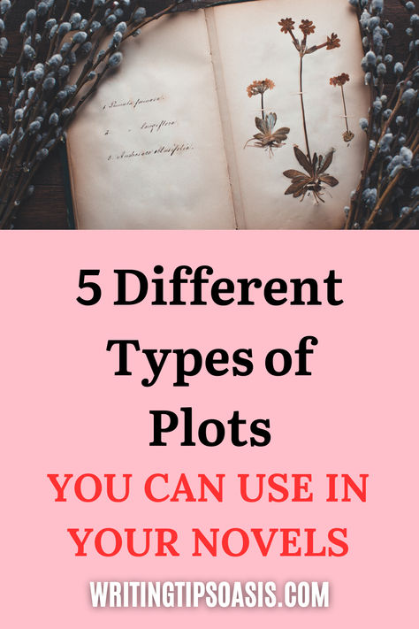 Image of book with willow branches on it and title of pin which is 5 different types of plots you can use in your novels. Basic Plot Ideas, Story Plot Ideas, Plot Ideas, Teaching Creative Writing, Grammar Tips, Writing Crafts, Writing Exercises, Hero's Journey, Writing Stuff