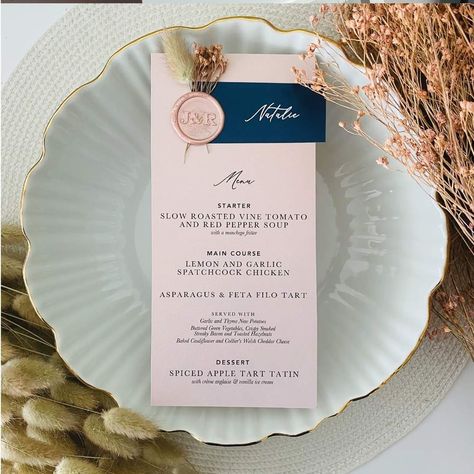 Hazelnut Dessert, Flower Wax Seal, Pink Dried Flowers, Alfresco Wedding, Pink Green Wedding, Spatchcock Chicken, Chicken Asparagus, Cheese Dessert, Wedding Menu Cards