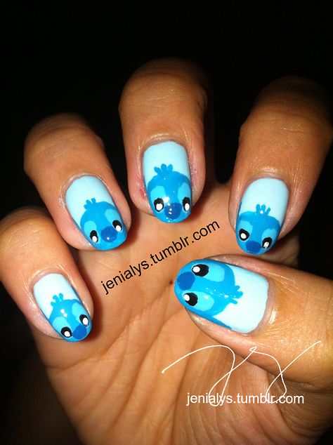 stitch! #nail #nails #nailart Stitch Nail Designs Simple, Easy Stitch Nails, Stitch Nail Art Simple, Nails Stitch Disney, Stitch Nails For Kids, Gel Nail Designs Stitch, Stitch Nail Art, Stitch And Angel Nails For Kids, Lilo And Stitch Nails