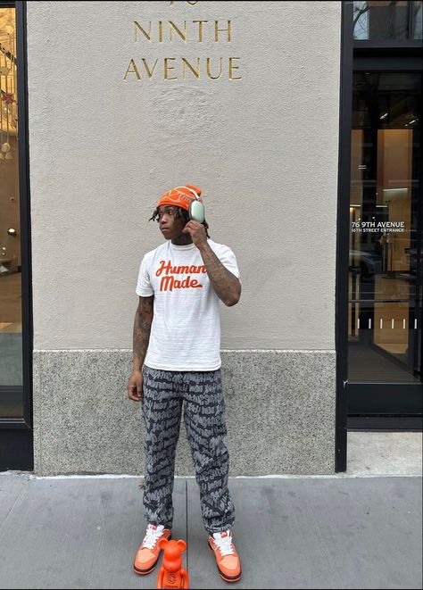 Orange Outfit Men Aesthetic, Lobster Dunks Outfit, Strange Love Dunks Outfit Men, Orange Lobster Dunks Outfit Men, Orange Lobster Dunks Outfit, Orange Fits Men, Orange Outfits Streetwear, Lobster Dunks, Tuff Fits