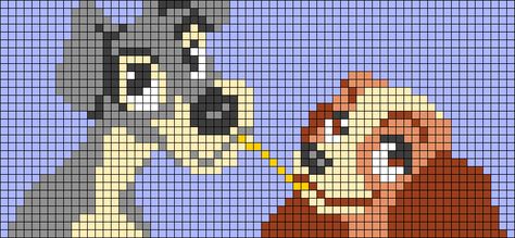 Alpha pattern #53342 | BraceletBook Lady And The Tramp Cross Stitch, Pixel Disney Art, Disney Pixel Art Grid, Alpha Pattern Disney, Disney Alpha Patterns, Disney Pixel Art, Alpha Pattern, Disney Cross Stitch Patterns, Pixel Drawing