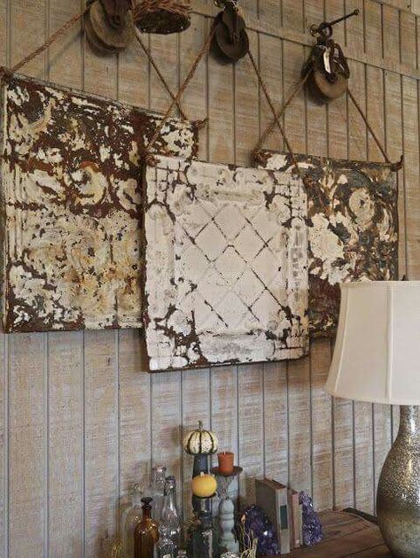 Tin Tiles, Basement Ceiling, Tin Ceiling Tiles, Tin Ceiling, Ceiling Tile, Ceiling Tiles, Architectural Salvage, My New Room, Rustic House