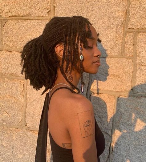 Dreadlocks On Black Women, Black Dreads Black Women, Locs Art Reference, Dreads For Black Women, Locs Inspo Black Women, Small Locs With Curly Ends, Dread Locs Black Women, Dread Locks Black Women Hairstyles, Women Dreadlock Styles