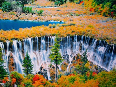 Earth From Sky photo of Nuorilang Waterfall- Jiuzhaigon Valley China Bali Resort, Socotra, China Travel, Beautiful Waterfalls, Jolie Photo, Alam Yang Indah, Machu Picchu, South Wales, World Heritage