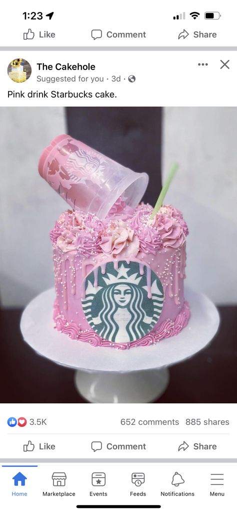 Starbucks Birthday Party, Pink Drink Starbucks, Drake's Birthday, Starbucks Party, Starbucks Cake, Starbucks Birthday, 12th Birthday Cake, 17th Birthday Ideas, 41st Birthday