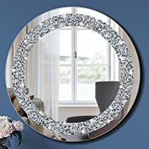 Check this out! Round Silver Mirror, Mirror Decor Ideas, Glam Mirror, Mirror For Wall, Crushed Diamonds, Diamond Mirror, Elegant Mirrors, Diamond Decorations, Silver Walls