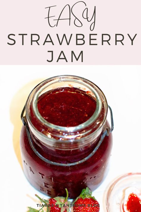 Strawberry Jam Recipe without Pectin — Tiaras & Tantrums No Pectin Strawberry Jam, Strawberry Jam Recipe Without Pectin, Strawberry Jam Without Pectin, Creative Breakfast Recipes, Jam Without Pectin, Easy Strawberry Jam, Canned Strawberries, Easy Jam, Strawberry Jam Recipe