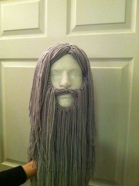 Gandalf beard Diy Beard Costume, Yarn Beard Diy, Theater Props, Yarn Beard, Crochet Beard, Beard Costume, Yarn Wig, Diy Beard, Wizard Costume