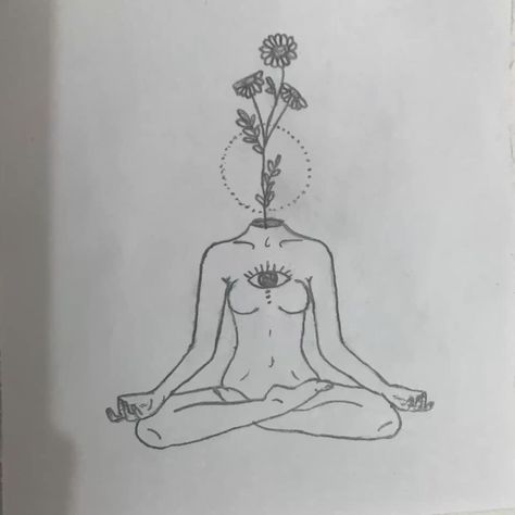 Meditating Drawing Reference, Spiritual Art Simple, Spiritual Person Drawing, Meditation Painting Spiritual, Spiritual Sketches Art Journals, Journal Doodles Aesthetic Spiritual, Drawing Ideas Spiritual, Spiritual Art Sketch, Self Care Drawings Easy