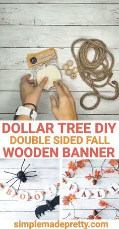 Diy Fall Banner, Fall Decor Dollar Tree, Dollar Tree Fall, Diy Halloween Decor, Fall Banner, Halloween Tattoo, Diy Dollar Tree Decor, Wooden Pumpkins, Fall Thanksgiving Decor