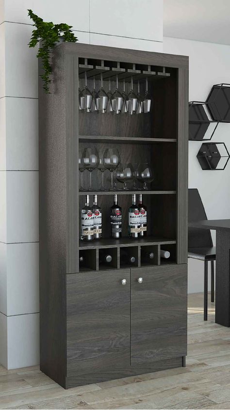 Let's get everything set up for the next celebration! The Montenegro Bar Cabinet stores every bottle, cup and other party essential you may have with the best decorative touch. 🥂⭐ Diy Bar Cabinet, Wine Cabinet Design, Wine Bar Design, Home Wine Bar, Living Room Looks, Modern Kitchen Design Grey, Christmas Sales, Modern Kitchen Design Black, Classic Furniture Design