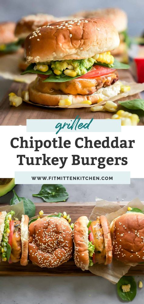 Healthy Chipotle Cheddar Turkey Burgers – great for on the grill or use a grill pan inside. A pretty clean eating grilled burger recipe that is easy and super satisfying! Top with a spicy homemade chipotle mayo for an extra punch of flavor. Homemade Chipotle Mayo, Clean Eating Diet Recipes, Healthy Burger Recipes, Grilled Burger Recipes, Fit Mitten Kitchen, Easy Burger Recipe, Cheddar Burger, Homemade Chipotle, Healthy Burger