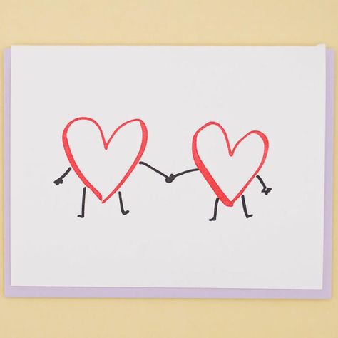 Hearts Holding Hands Card Hearts Holding Hands Tattoo, Valentines Card Painting, Cute Things To Draw For Your Boyfriend Creative, Letters Of Love Cards For Kids, Love Letter Design Ideas Cards, Holding Hands Doodle, Hand In Hand Drawing, Stick Figures Holding Hands, Valentines Day Cards Handmade Cute Ideas