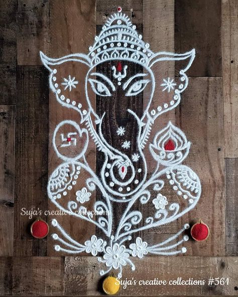 Ganpati Bappa Rangoli, Bappa Rangoli, Small Free Hand Rangoli, Easy Rangoli Patterns, Baby Ganesh, Rangoli Designs For Diwali, Ganesh Rangoli, Ganesha Rangoli, Rangoli Easy