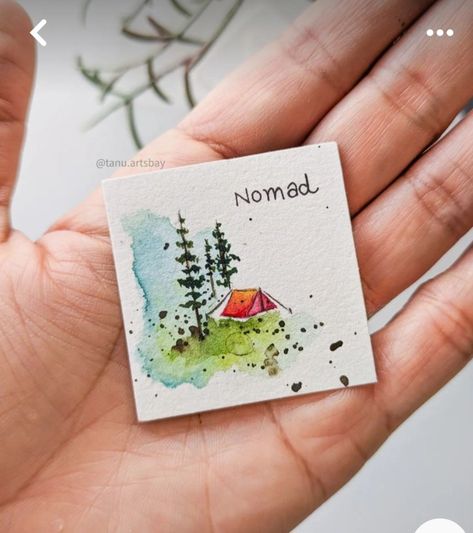 Loose Painting, Painting Trees, Pinky Finger, Red Tent, Painting Miniatures, Painting Minimalist, Diy Watercolor Painting, Watercolor Paintings Easy, Paint Cards