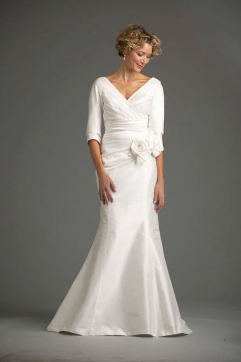 And now we have another gown that will make older women feel comfortable but also not stray away from the tradition of being a bride. Over 50 Wedding Dress, Wedding Dresses For Older Women, Older Bride Dresses, Wedding Dresses For Older Brides, Dresses For Older Brides, Older Bride Wedding Dress, Old Wedding Dresses, 2nd Wedding Dresses, Second Wedding Dresses