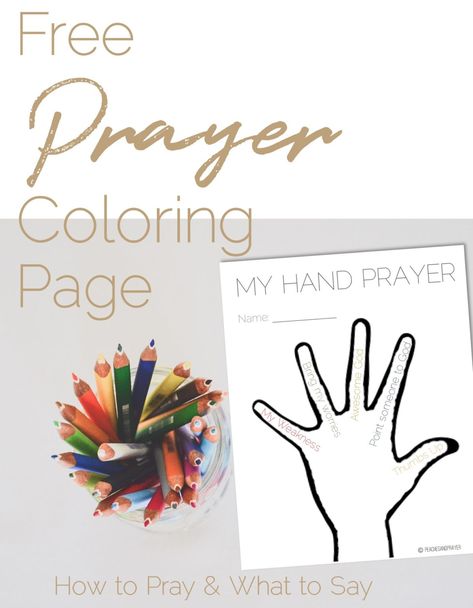 Free coloring sheet for teaching kids what to say during prayer. Great tool for Sunday School lessons and for moms to use at home. This 5 finger prayer is catchy and easy to remember. #praywithkids #teachkidstopray #prayer #freecoloringsheet #freesundayschoollessons #freesundayschoolprintables #christianprintables Prayer Activities For Kids, 5 Finger Prayer, Free Sunday School Printables, Prayer Activities, Free Sunday School Lessons, Prayer Crafts, Prayer Ideas, Inspirational Articles, How To Pray