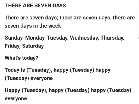 Days of the week song There Are 7 Days In A Week Song, Preschool Days Of The Week Song, Months Of The Year Song For Preschool, Days Of The Week Songs For Preschool, Days Of The Week Song Preschool, Months Of The Year Song, Days Of The Week Song, Preschool Circle Time Songs, Days Of The Week Activities