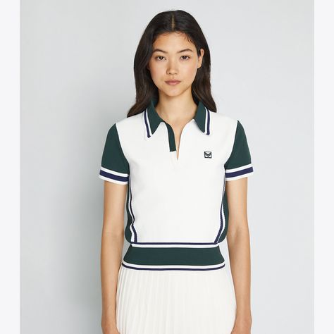 An elevated take on a '70s-inspired polo. Our short-sleeve colorblock sweater is crafted in tech nylon, offering comfort and stretch. The versatile top is designed to be worn for golf, tennis or every day. Tennis Jacket, Tech Clothing, Cuban Shirts, Clothing Packaging, Womens Golf, Womens Golf Fashion, Polo Women, Colorblock Sweater, Sporty Shorts