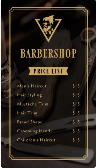 Black Masculine Barbershop Price List Canva Template Barbershop Price List, Barber Price List, Childrens Haircuts, How To Trim Mustache, Price List Design, Bread Shaping, Price List Template, Hair Trim, List Template