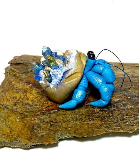 Crystal Hermit Crab Sculpture | Polymer Clay Hermit Crab | Crab Figurine | Crystal Crab Clay Hermit Crab, Polymer Clay Sea Creatures, Bazaar Painting, Crab Sculpture, Clay Ocean, Polymer Clay Mermaid, Sculpture Polymer Clay, Indoor Potted Plants, Polymer Jewellery