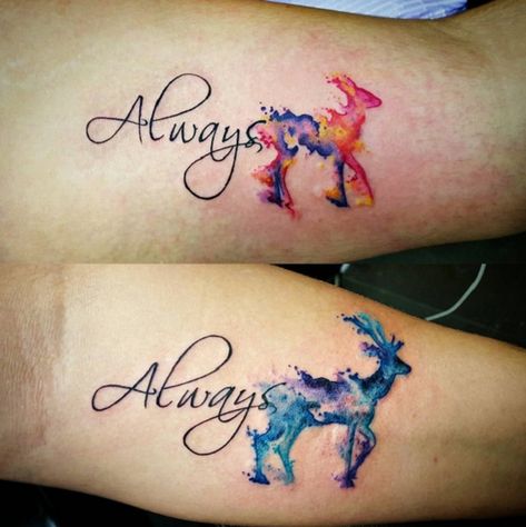 Expecto Patronum Tattoo, Doe Tattoo, Always Tattoo, Le Tattoo, Hp Tattoo, Cute Couple Tattoos, Couple Tattoos Unique, Couples Tattoo Designs, Harry Potter Tattoos