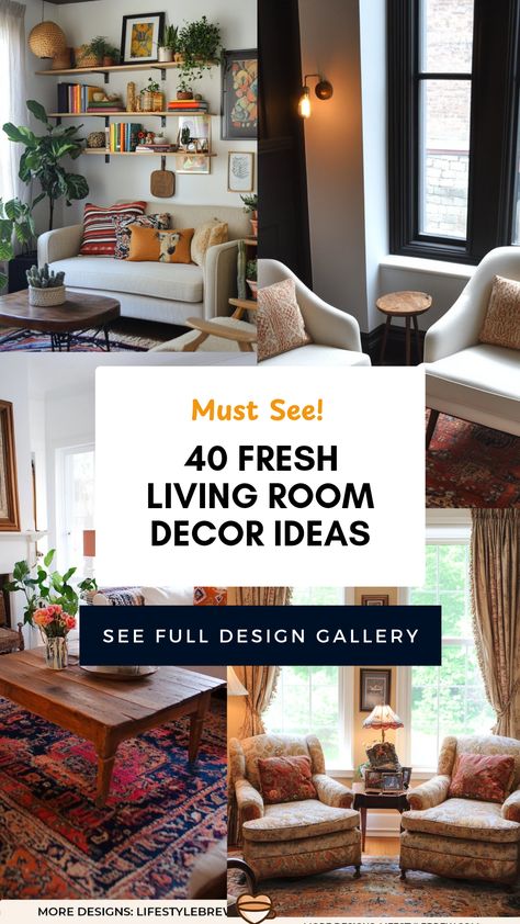 Looking for vibrant living room decor ideas? Discover 40 captivating inspirations to transform your space. Whether you're searching for modern minimalist styles or cozy farmhouse vibes, these tips will guide your interior design journey. Learn how to incorporate colors, textures, and personal touches to make your living room uniquely yours. From small updates to larger renovations, you'll find decorative pieces, furniture recommendations, and DIY projects that fit any budget. Let's reinvent your living space today! Small Eclectic Living Room, How To Decorate Living Room, Minimalist Living Room Ideas, Fresh Living Room, Farmhouse Vibes, Vibrant Living Room, Living Area Design, Eclectic Living Room, Living Room Decor Ideas