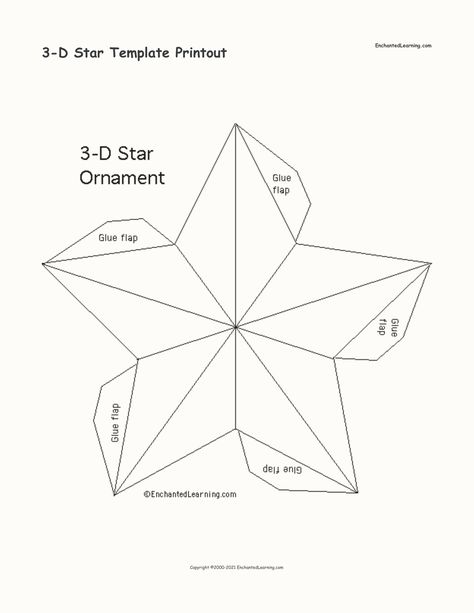 3-D Star Template Printout - Enchanted Learning Printable Star Templates, Star Cutouts Template, 3d Star Template, Star Paper Craft, Star Template, 3d Star, School Project, Star Ornament, School Projects