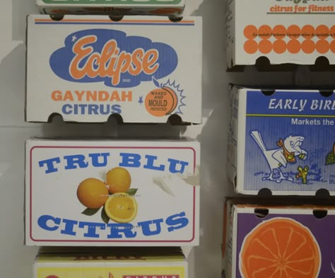 Cartonography art – around Australia in fruit and vegetable boxes | Art and design | The Guardian Vintage Branding Design, Vintage Fireworks, Veggie Box, Vegetable Boxes, Fruit Packaging, Fruit Box, Design Object, Design And Technology, Vintage Box