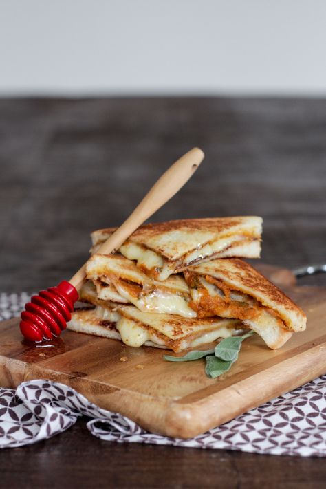 Roasted Pumpkin and Gruyere Grilled Cheese with Honey | Alyssa & Carla Gruyere Grilled Cheese, Autumn Lunch, Pumpkin Ricotta, Fall Grilling, Pumpkin Spice Granola, Crisp Bread, Pumpkin Salad, Grill Cheese Sandwich Recipes, Quick Bites