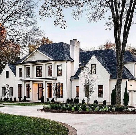 #werewolf White House With Black Trim, The Perfect House, Perfect House, Luxury Homes Dream Houses, Dream House Exterior, Colonial House, House Goals, Dream House Plans, Custom Home Builders