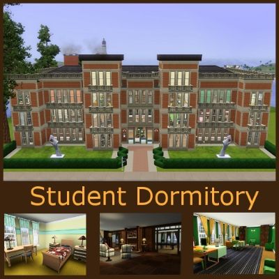 Student Dormitory by genk - The Exchange - Community - The Sims 3 Minecraft Dormitory, Minecraft University Building, Minecraft School Building, Minecraft School Ideas, Minecraft University, Minecraft Palace, Minecraft Modern City, Minecraft Town, Minecraft School