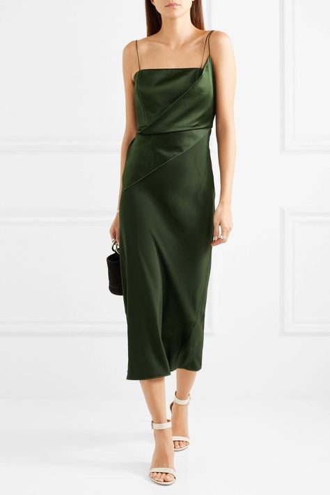 Topshop Unique | Silk-satin midi dress | NET-A-PORTER.COM #silksatin Unique Midi Dresses, Green Dress Outfit, Midi Dress Outfit, Outfit Party, Fall Dress Outfit, Silk Outfit, Dress Silk, Vestidos Vintage, Satin Midi Dress